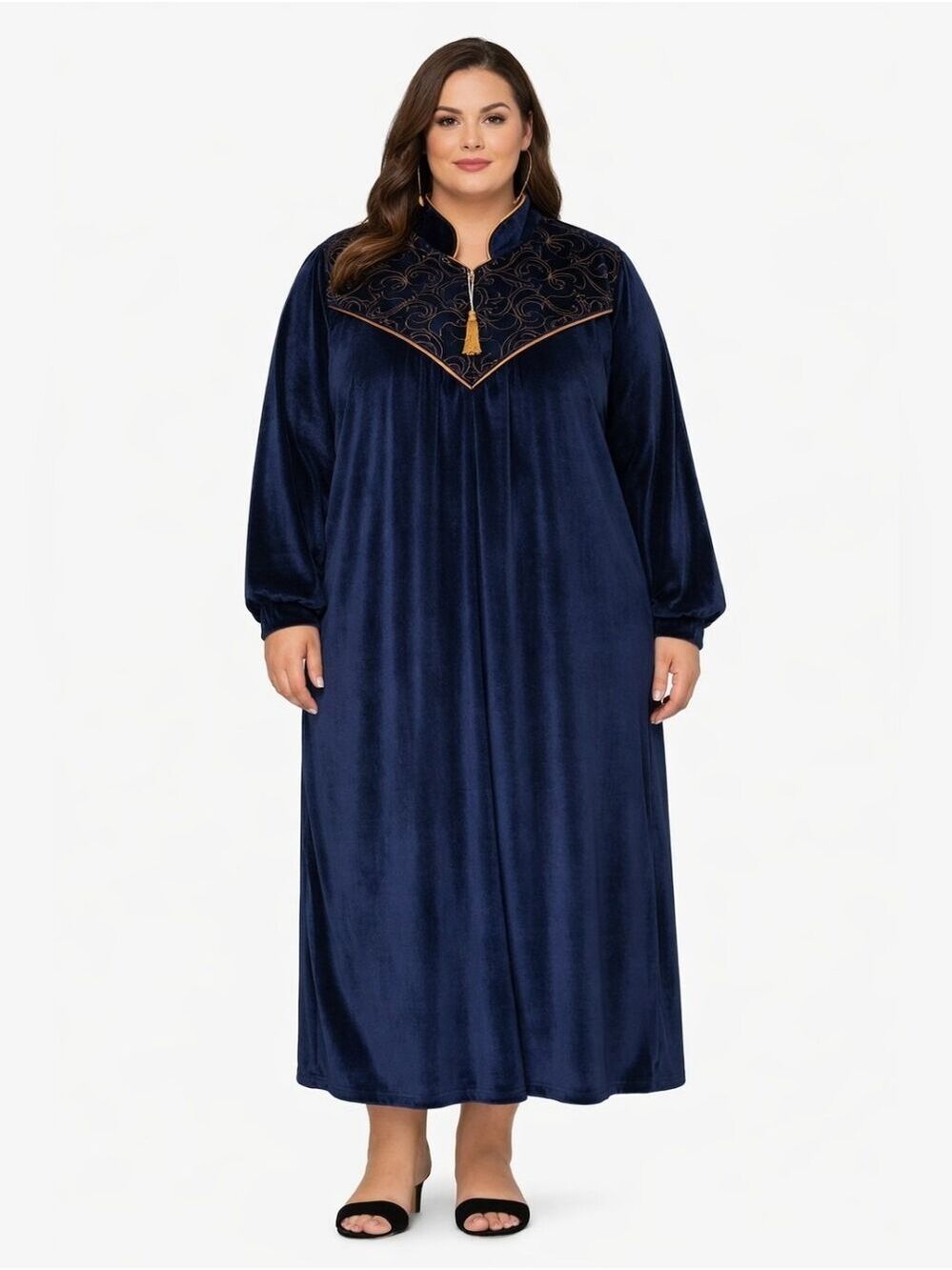 NWT  Vintage PLUS Preferred XXXL Velvet Embroidered Robe Navy Blue  Loungewear